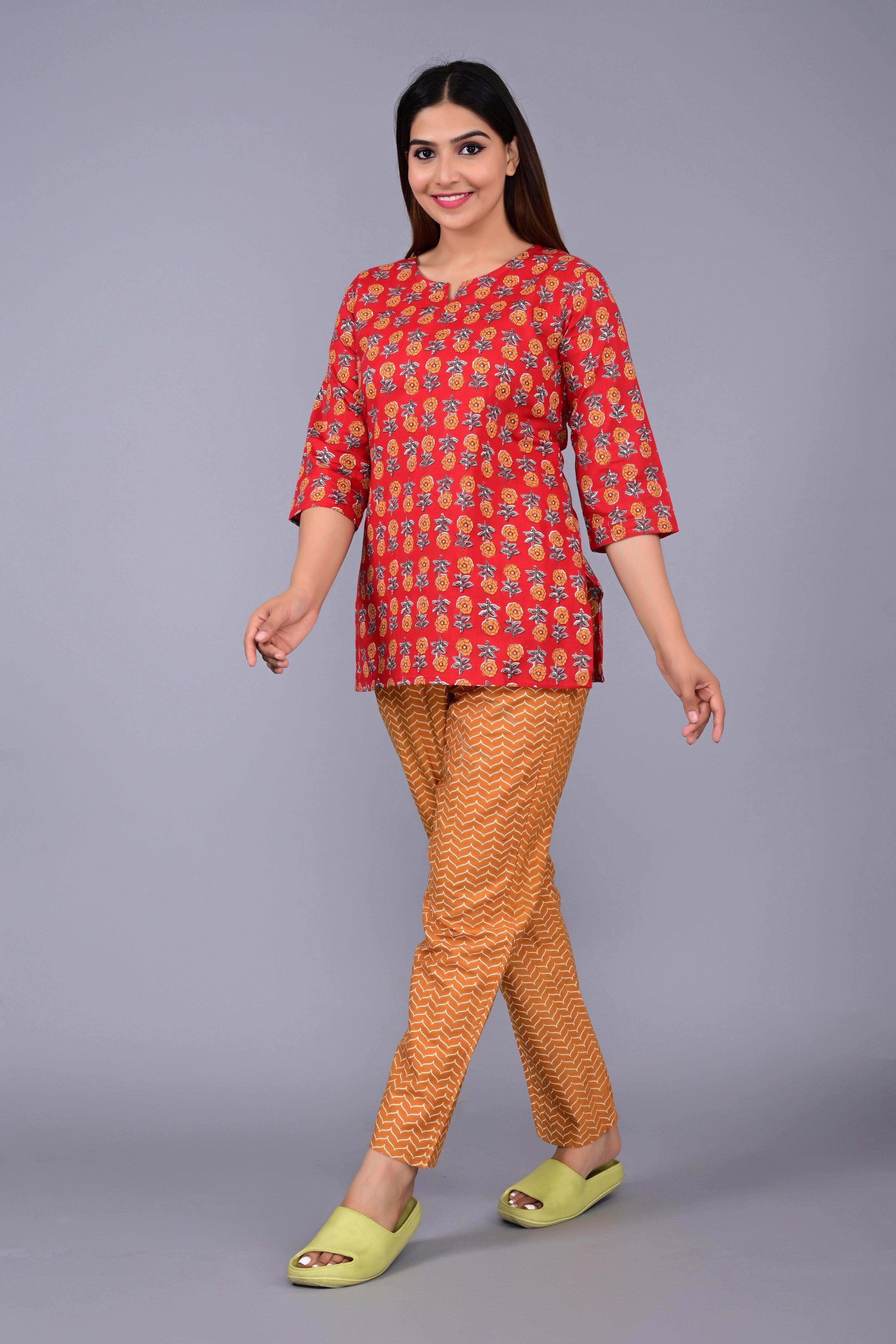 Printed Pure Cotton Night Suit Set ROOPWATI FASHION
