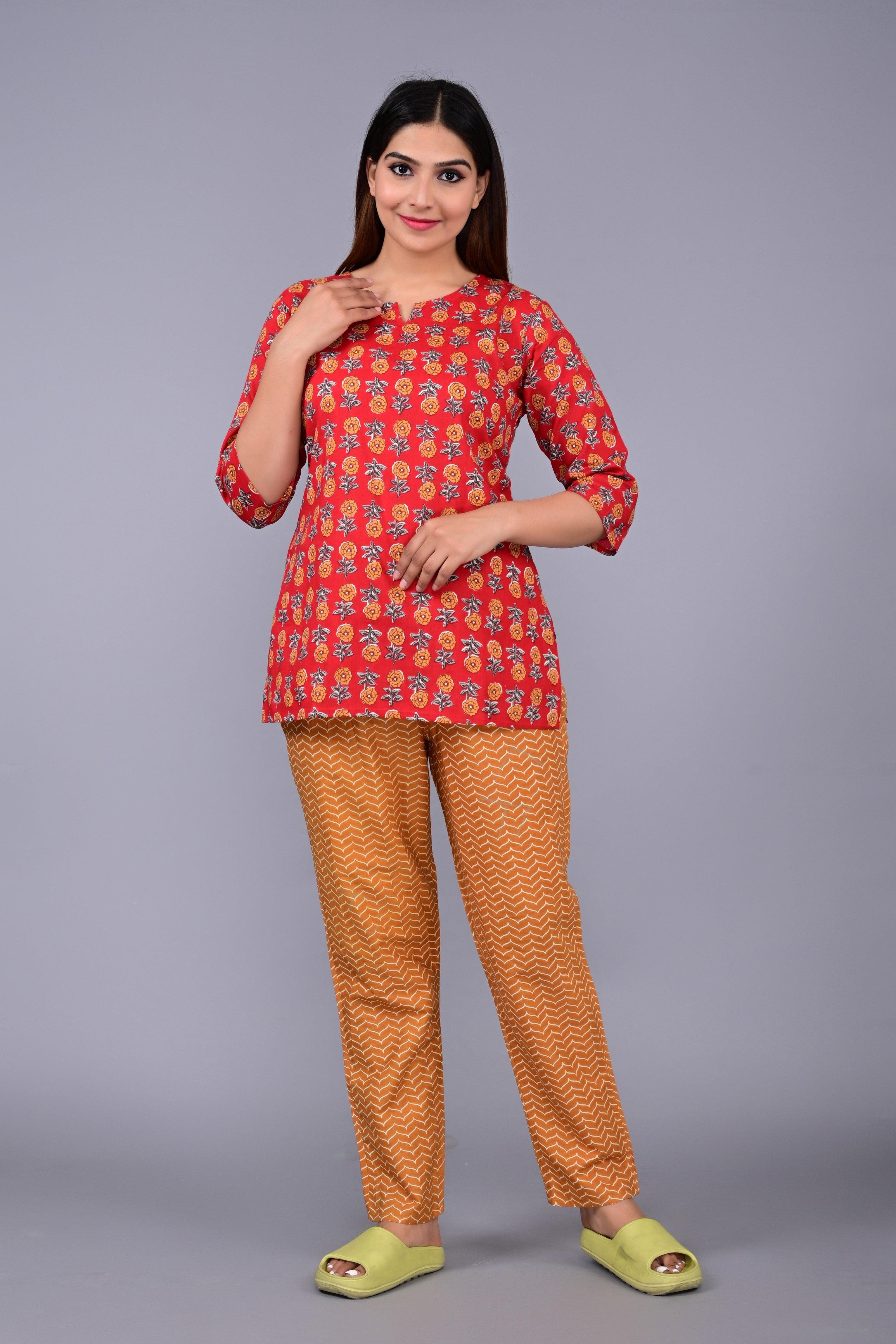 Printed Pure Cotton Night Suit Set ROOPWATI FASHION