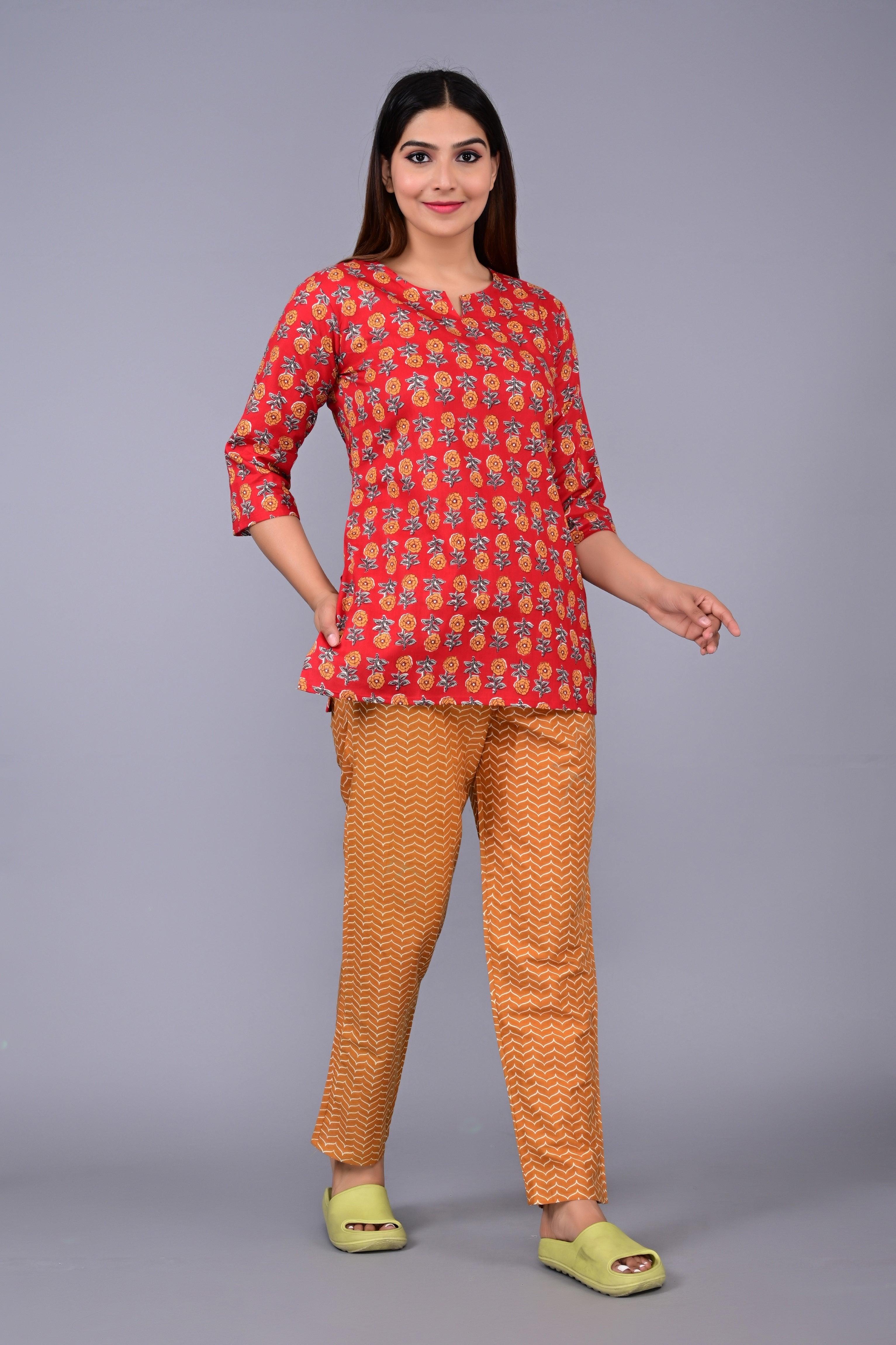 Printed Pure Cotton Night Suit Set ROOPWATI FASHION