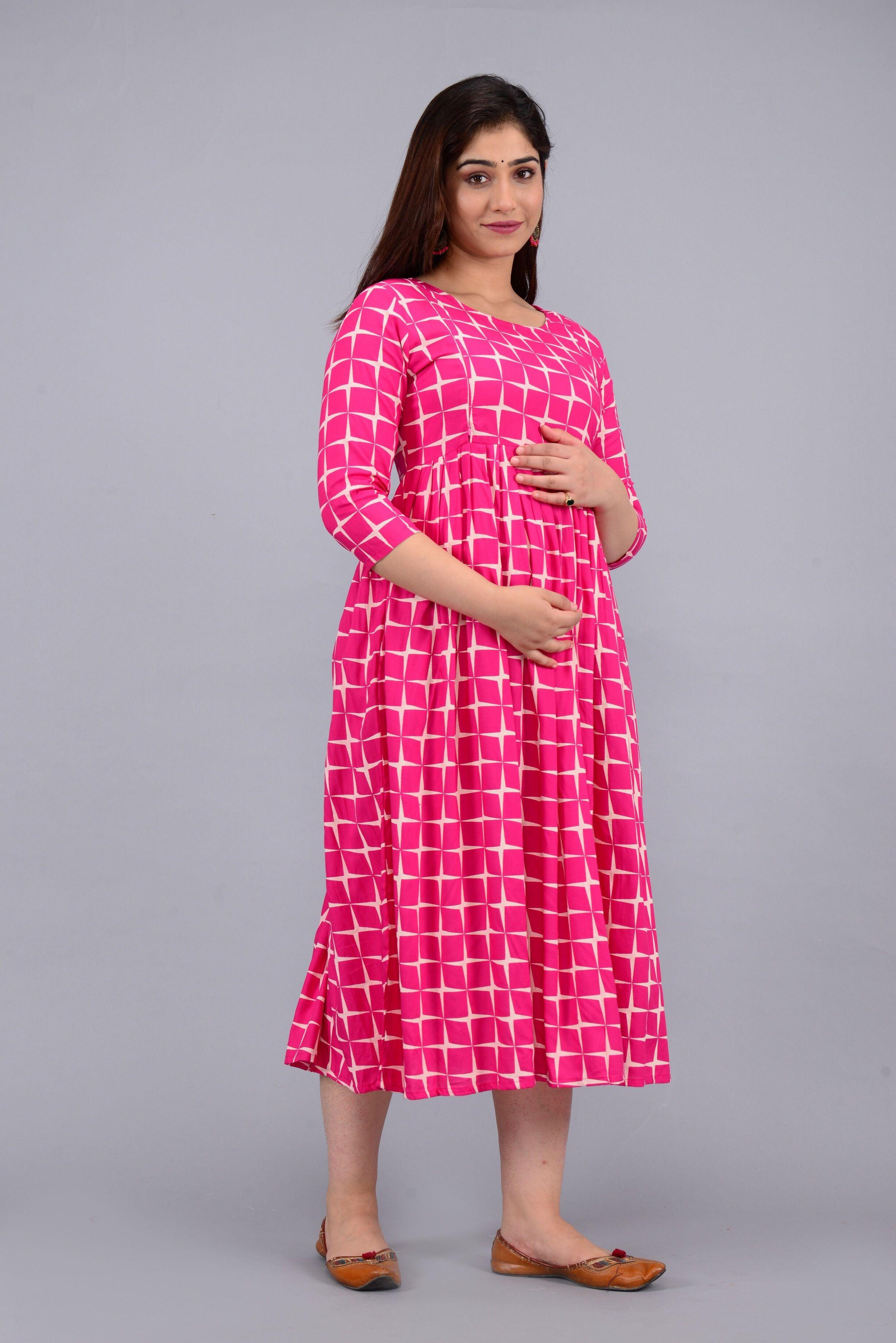 Geometric Printed A-Line Maternity Dress ROOPWATI FASHION