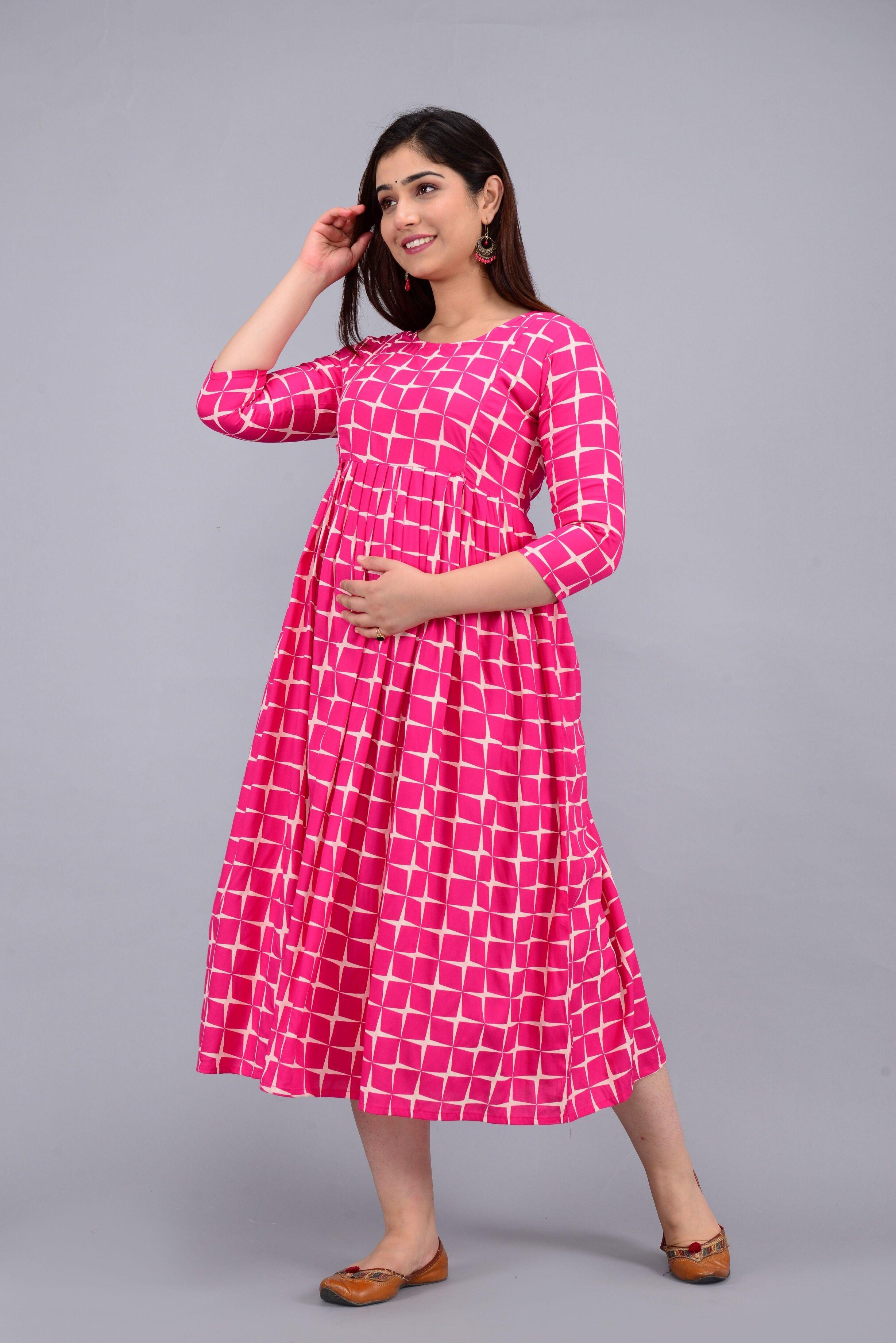 Geometric Printed A-Line Maternity Dress ROOPWATI FASHION