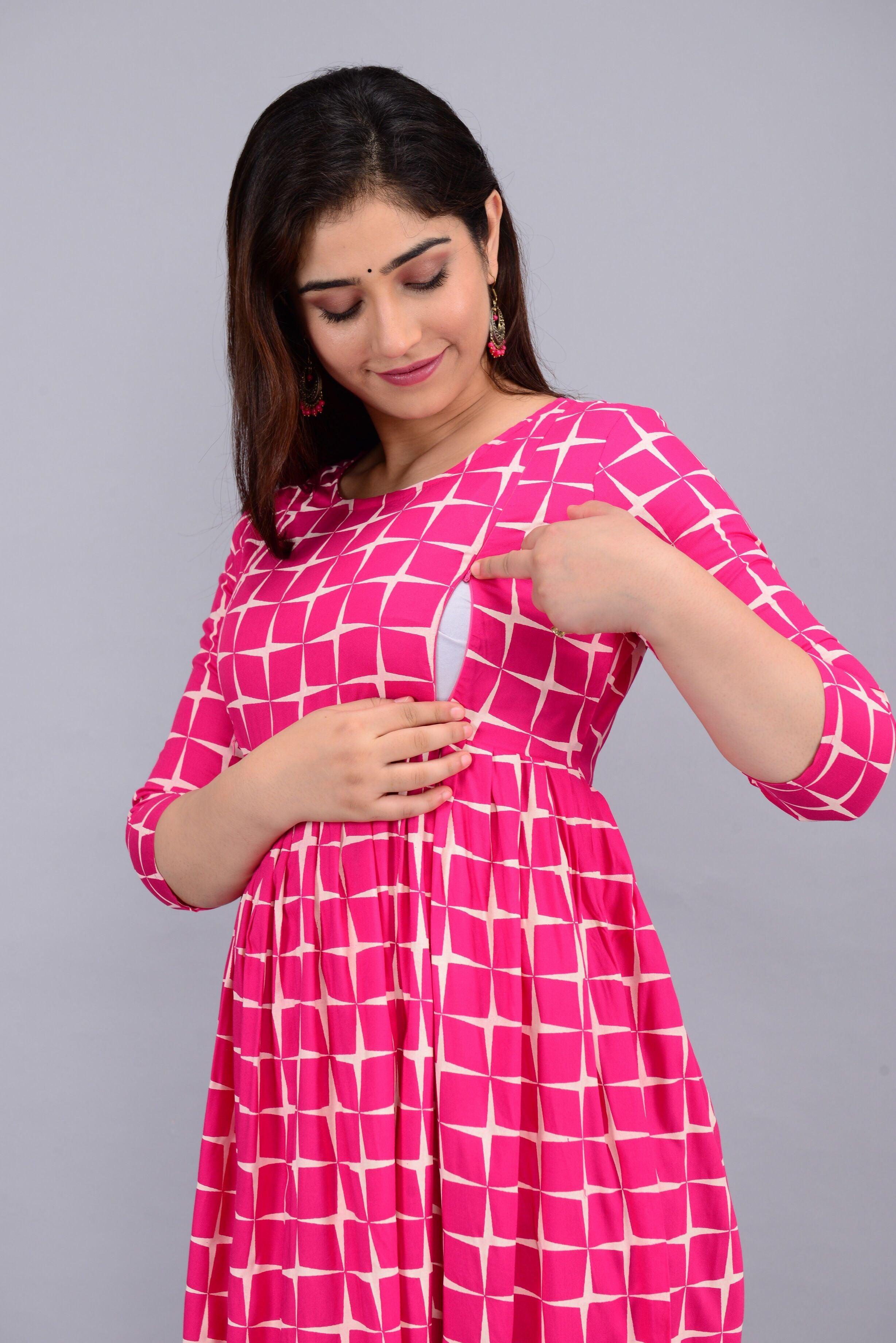 Geometric Printed A-Line Maternity Dress ROOPWATI FASHION