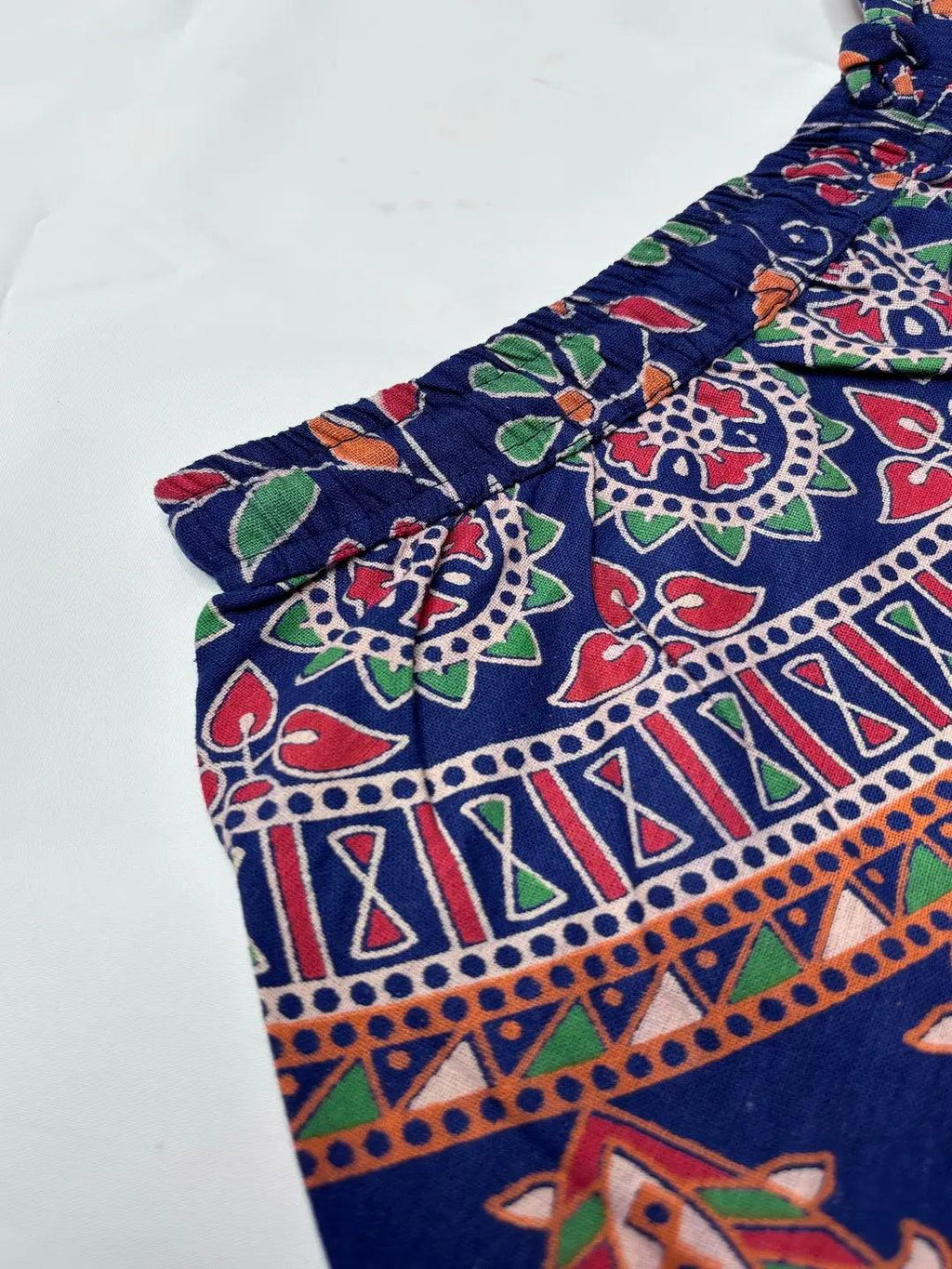 Women Blue & Green Ethnic Motifs Rajasthani Printed Flared Knitted Palazzos ROOPWATI FASHION