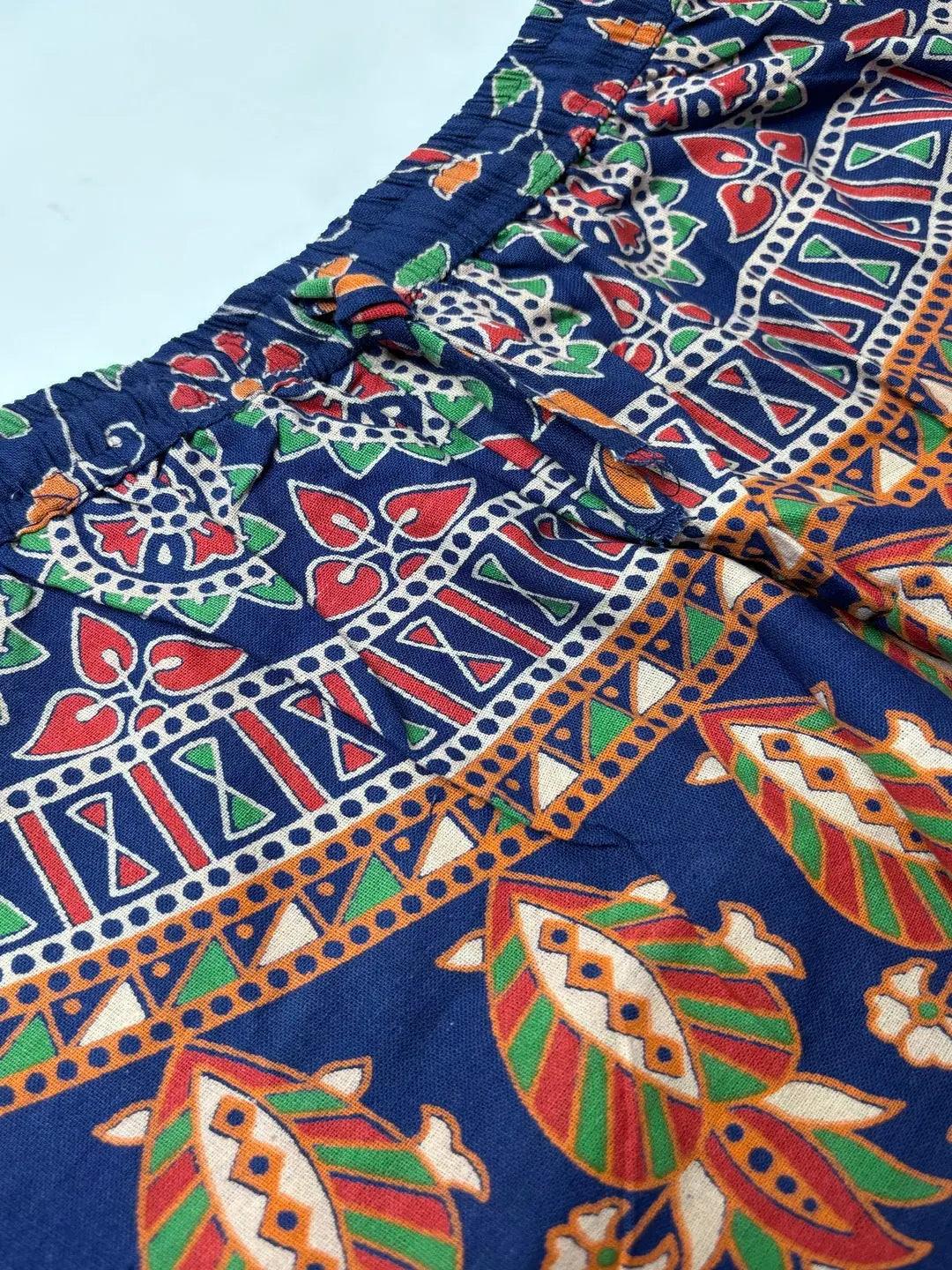 Women Blue & Green Ethnic Motifs Rajasthani Printed Flared Knitted Palazzos ROOPWATI FASHION