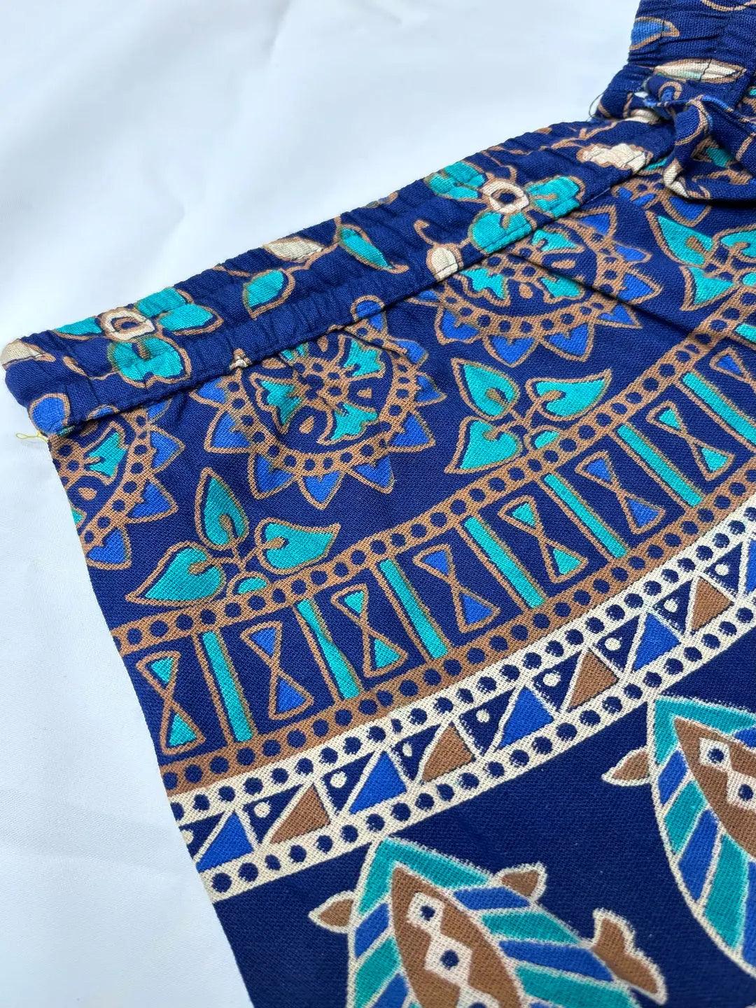 Women Navy Blue Ethnic Motifs Print Flared Palazzos ROOPWATI FASHION
