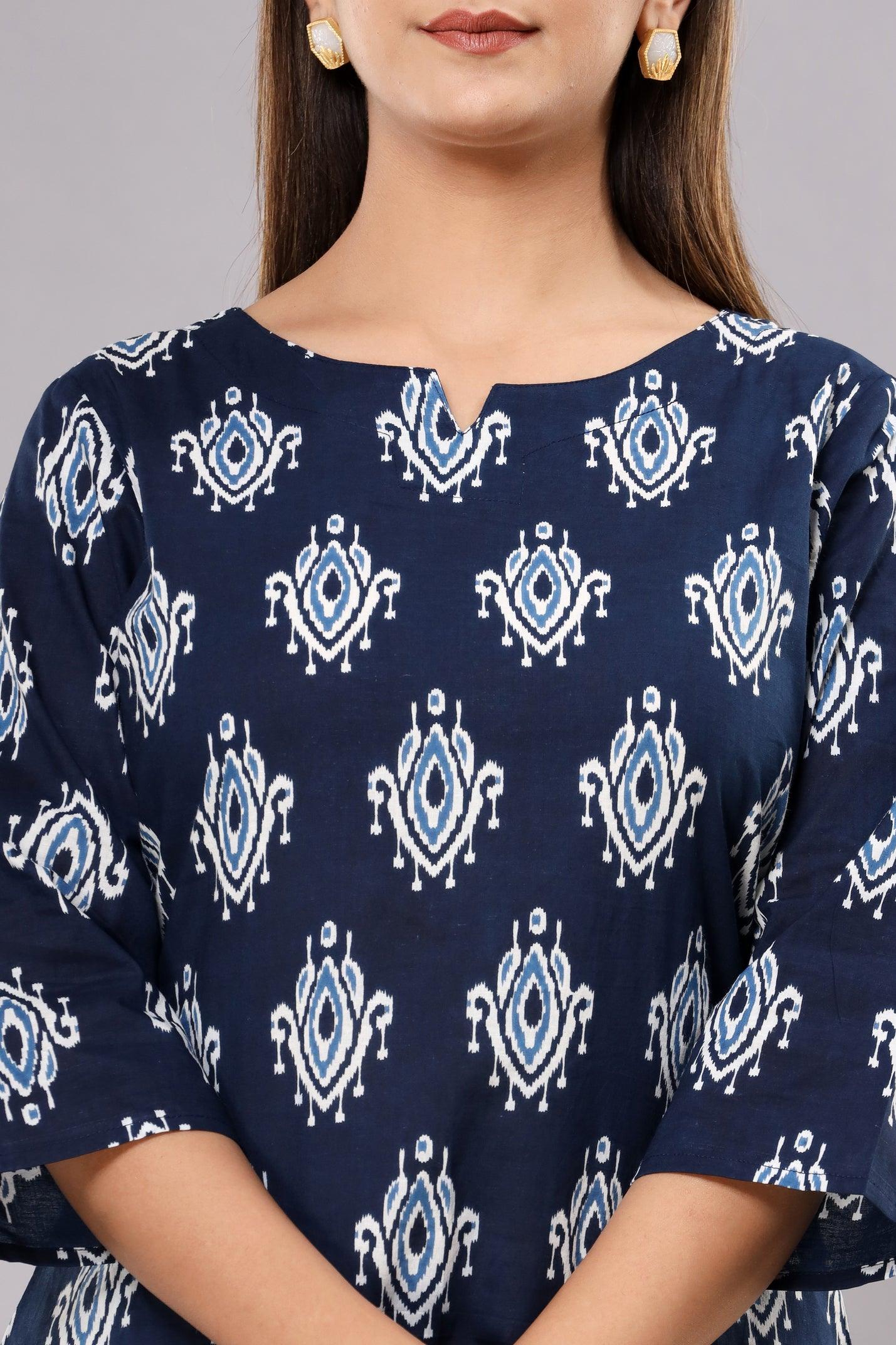 Floral Printed Royal Navy Blue Cotton Night suit ROOPWATI FASHION