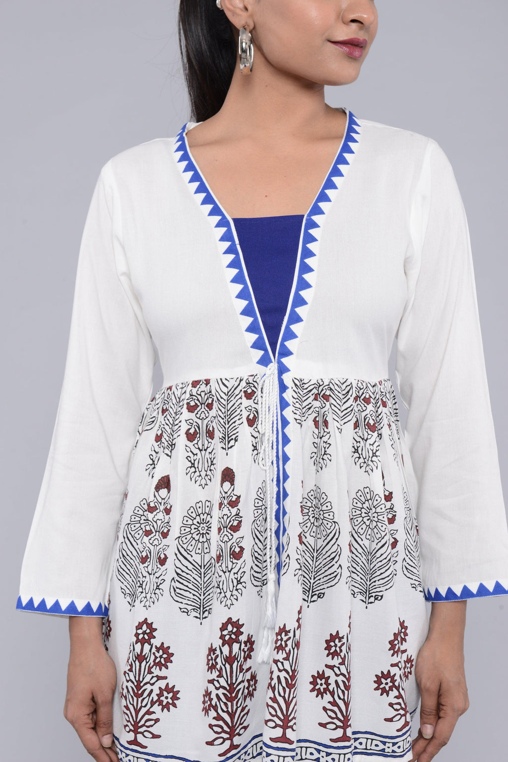 Women White Print Longline Top ROOPWATI FASHION