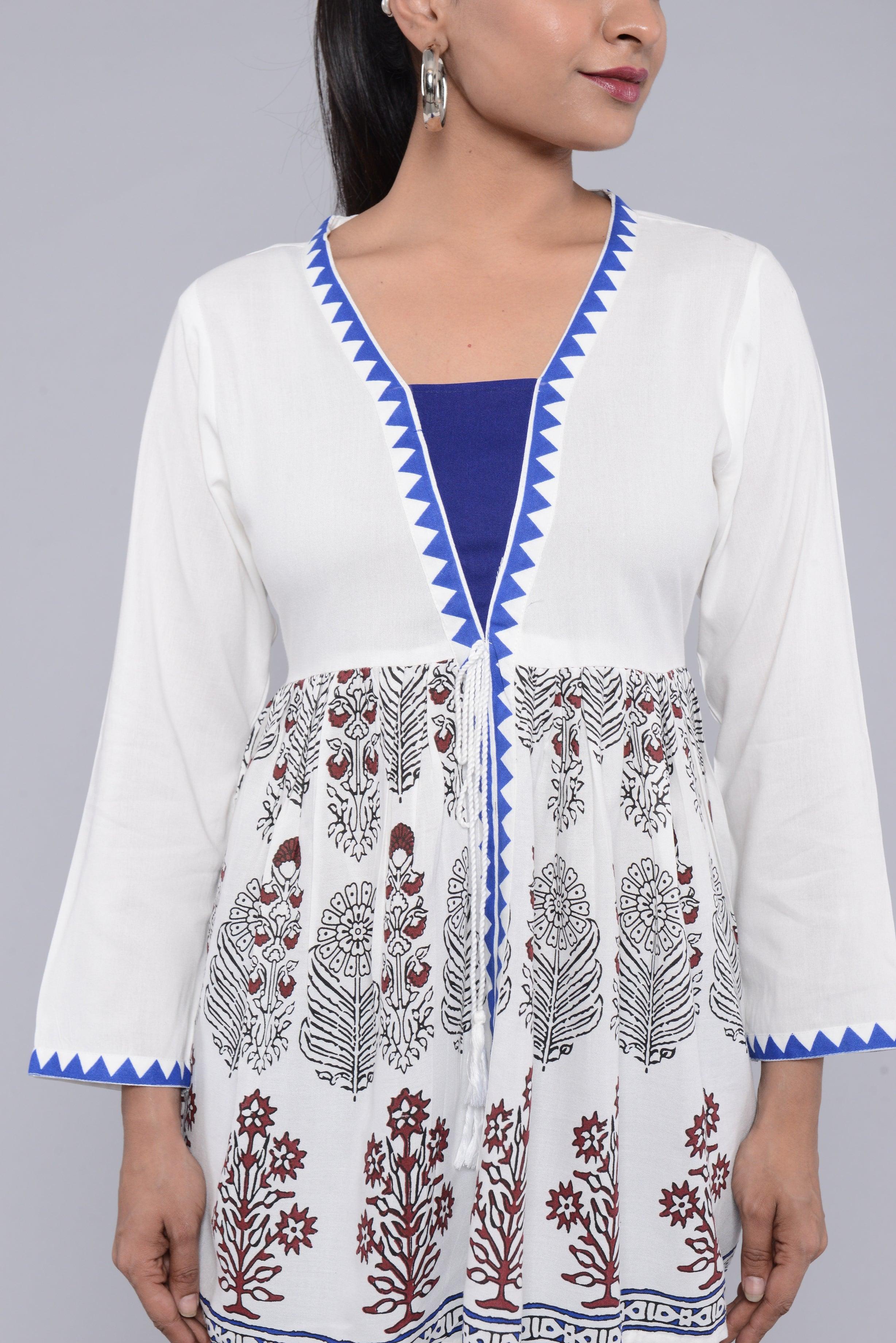 Women White Print Longline Top ROOPWATI FASHION
