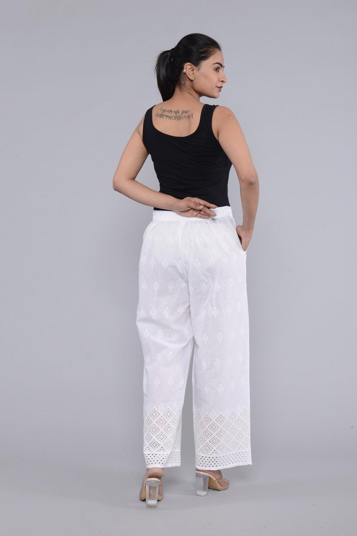 Women Floral Embroidered Cotton Straight Palazzo ROOPWATI FASHION