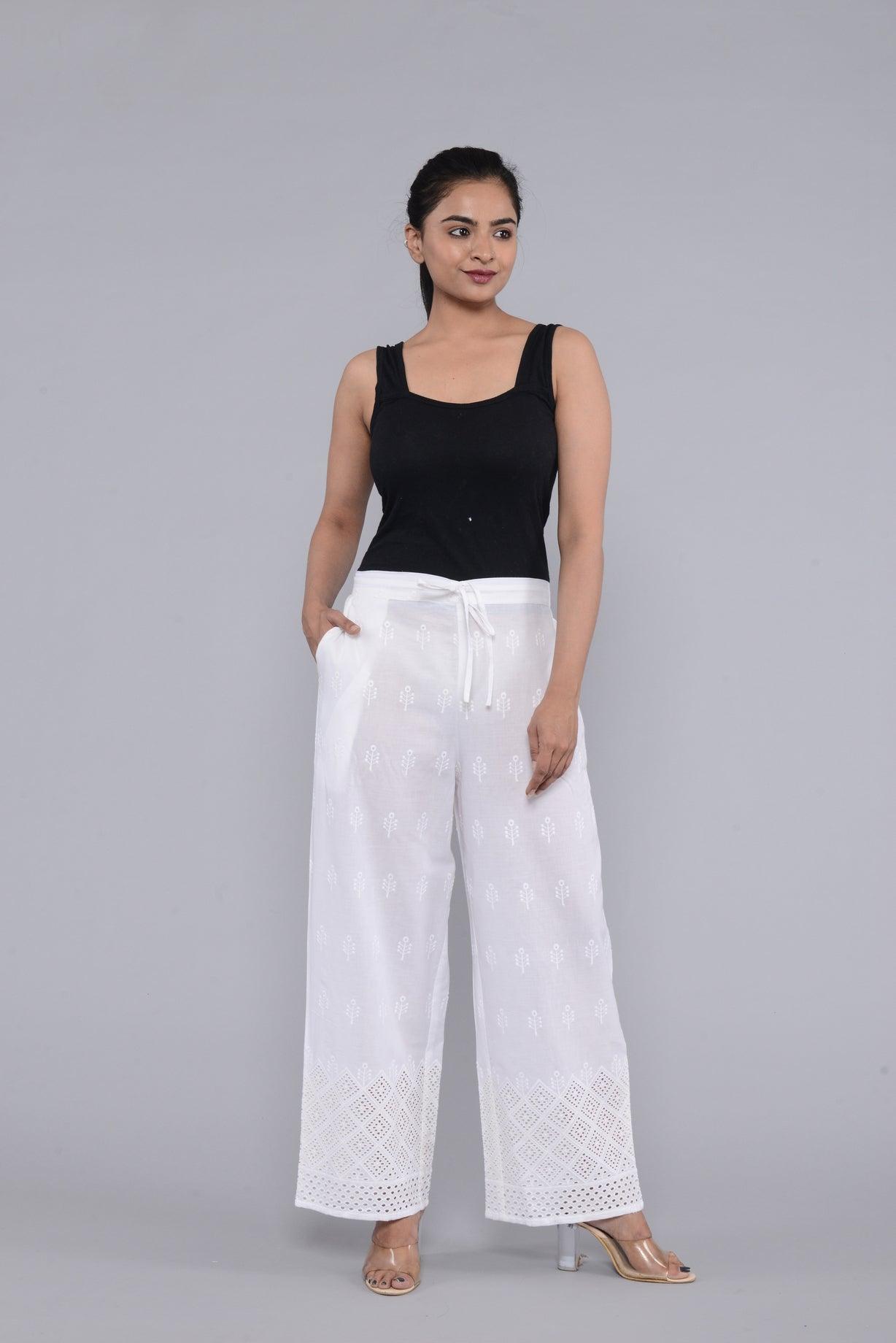 Women Floral Embroidered Cotton Straight Palazzo ROOPWATI FASHION
