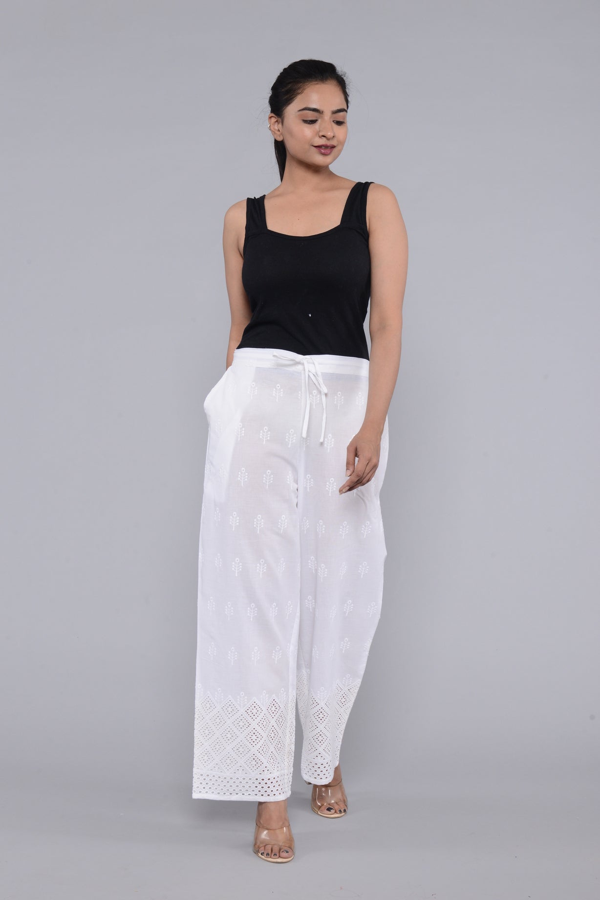 Women Floral Embroidered Cotton Straight Palazzo ROOPWATI FASHION