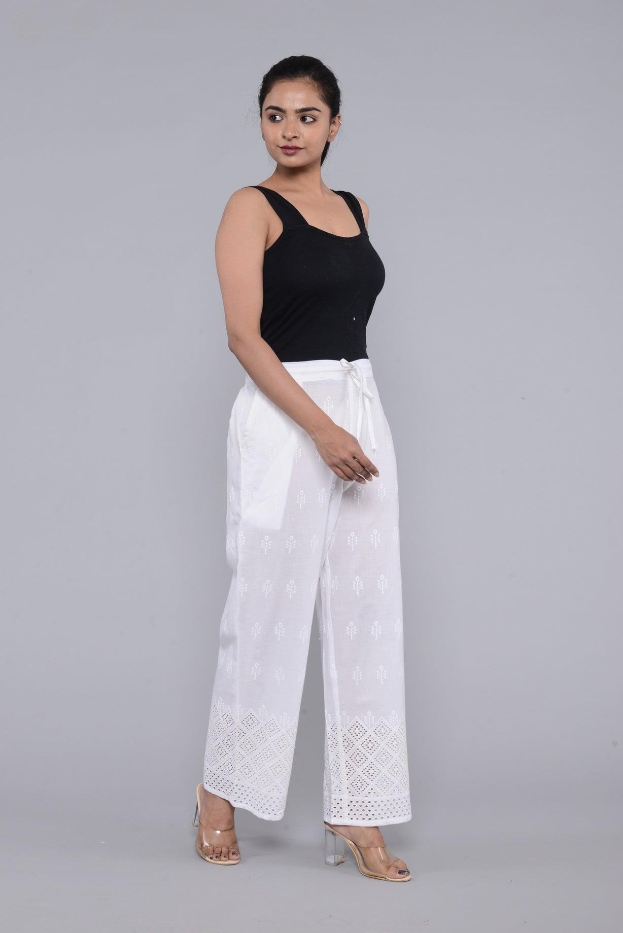 Women Floral Embroidered Cotton Straight Palazzo ROOPWATI FASHION