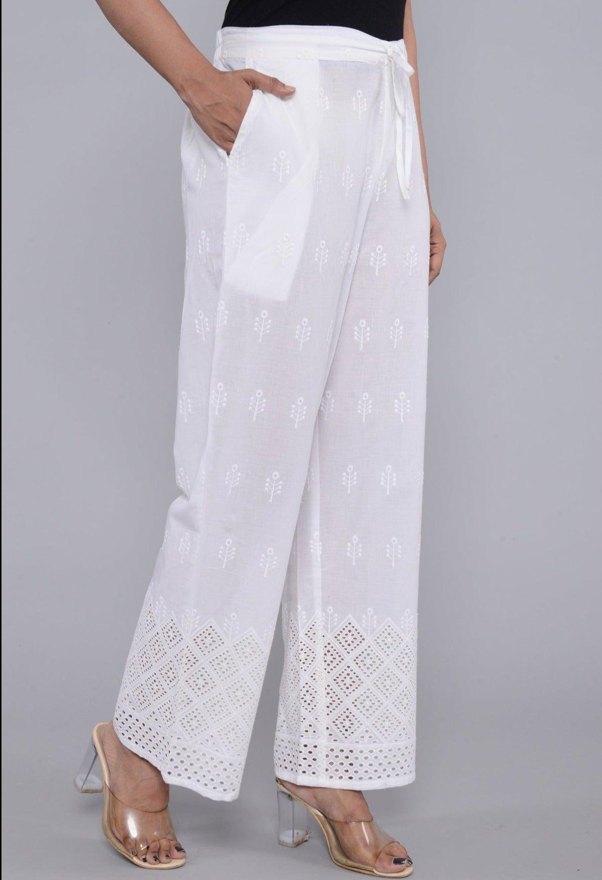 Women Floral Embroidered Cotton Straight Palazzo ROOPWATI FASHION
