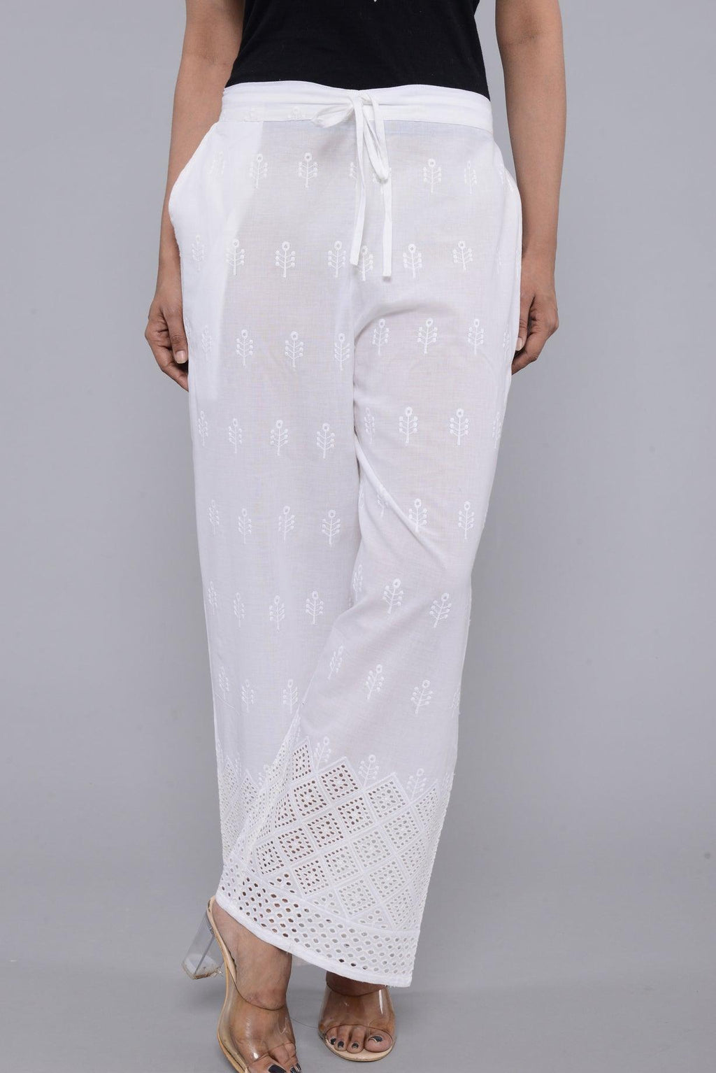 Women Floral Embroidered Cotton Straight Palazzo ROOPWATI FASHION