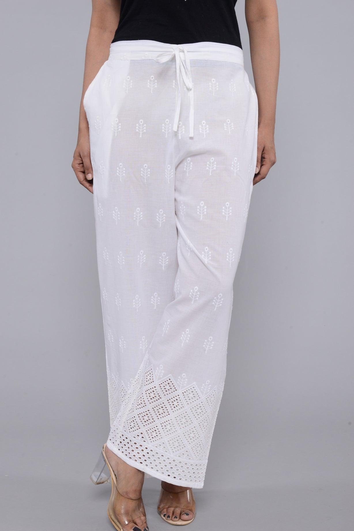 Women Floral Embroidered Cotton Straight Palazzo ROOPWATI FASHION
