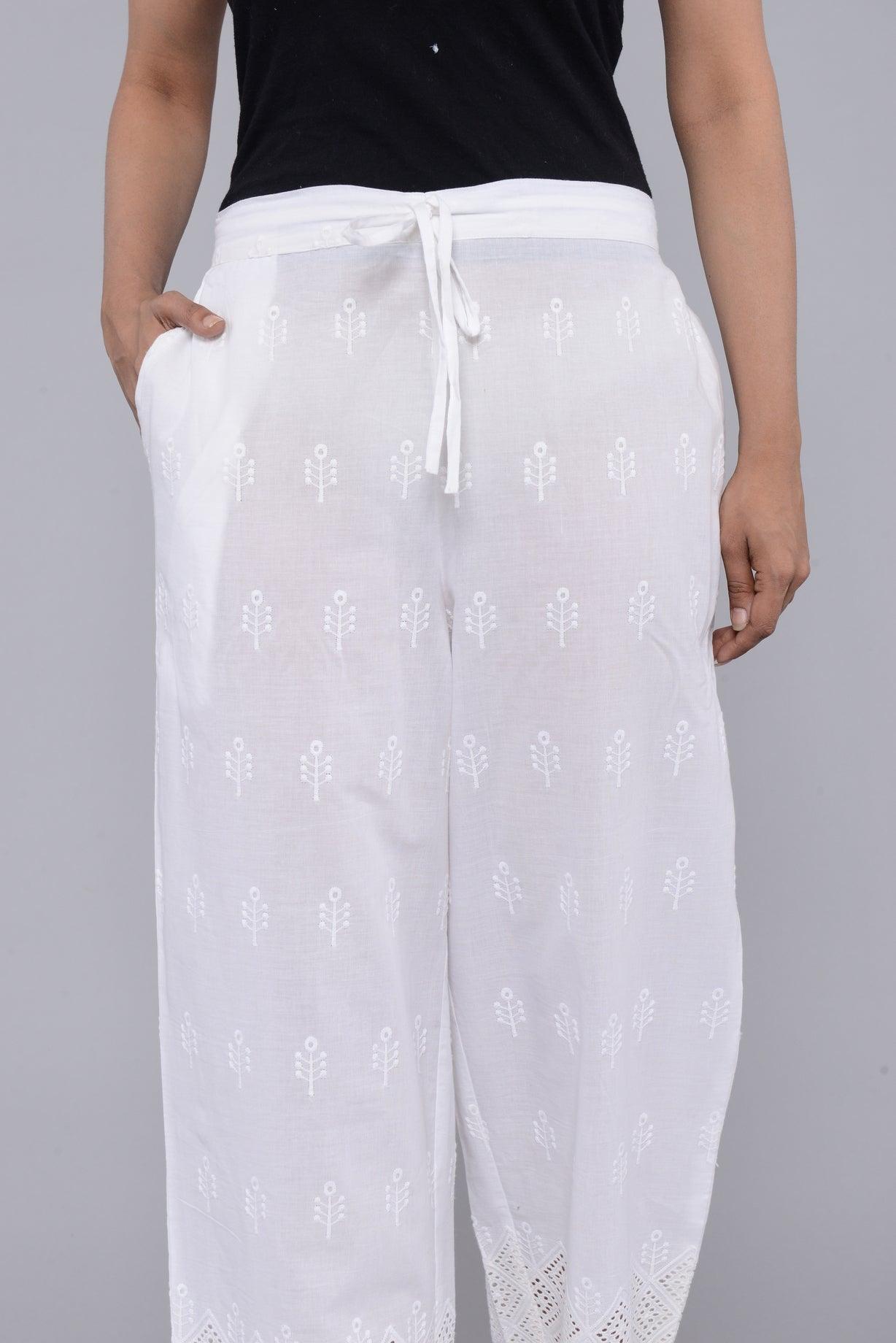 Women Floral Embroidered Cotton Straight Palazzo ROOPWATI FASHION