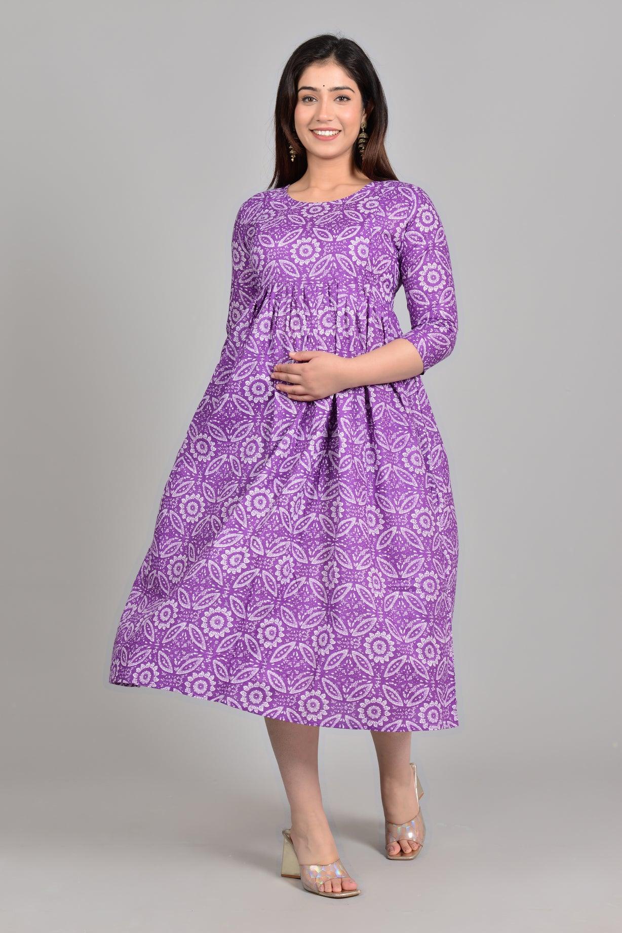 Women Floral Printed Pure Cotton Maternity Feeding Anarkali Kurti ROOPWATI FASHION