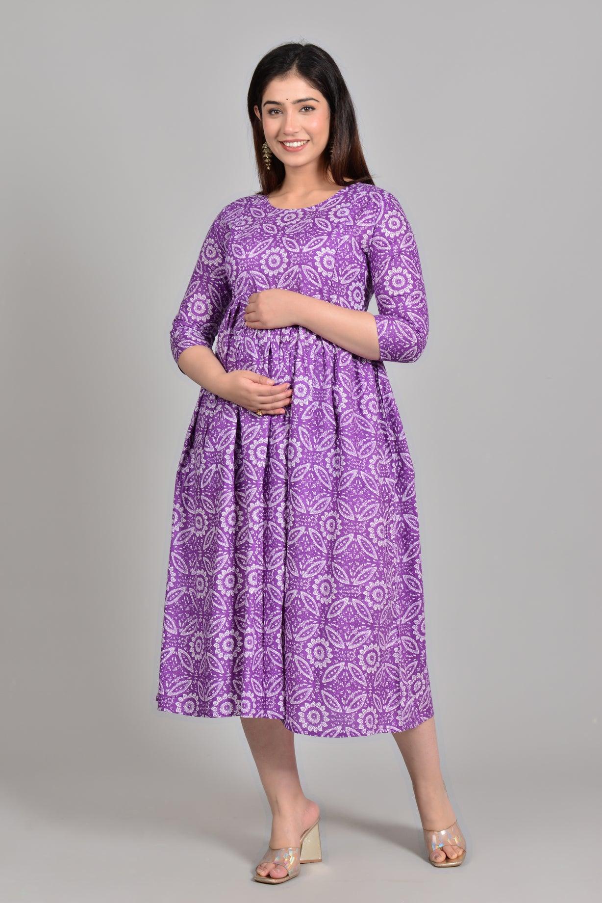 Women Floral Printed Pure Cotton Maternity Feeding Anarkali Kurti ROOPWATI FASHION