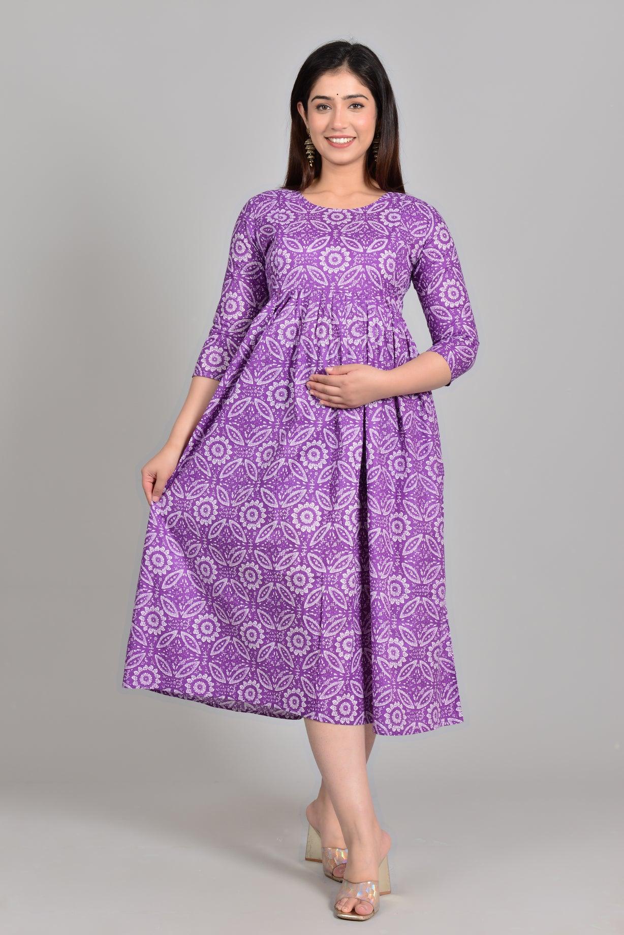 Women Floral Printed Pure Cotton Maternity Feeding Anarkali Kurti ROOPWATI FASHION