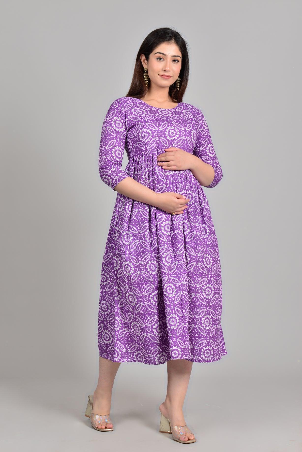 Women Floral Printed Pure Cotton Maternity Feeding Anarkali Kurti ROOPWATI FASHION