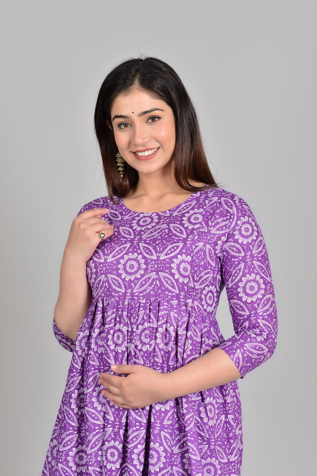 Women Floral Printed Pure Cotton Maternity Feeding Anarkali Kurti ROOPWATI FASHION