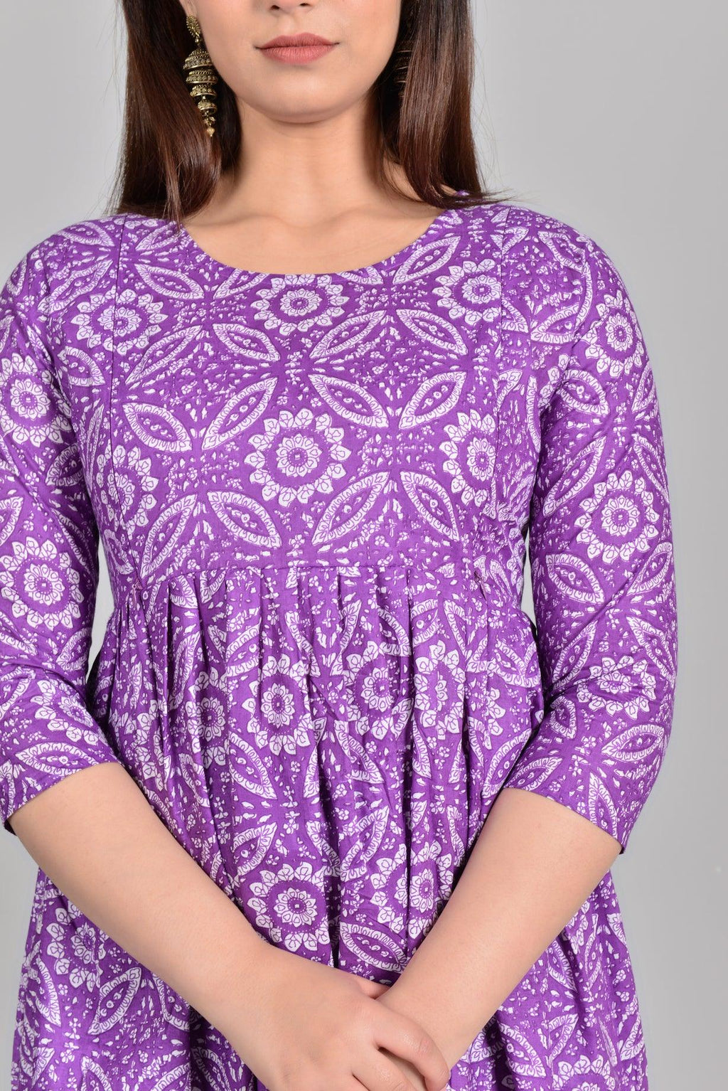 Women Floral Printed Pure Cotton Maternity Feeding Anarkali Kurti ROOPWATI FASHION