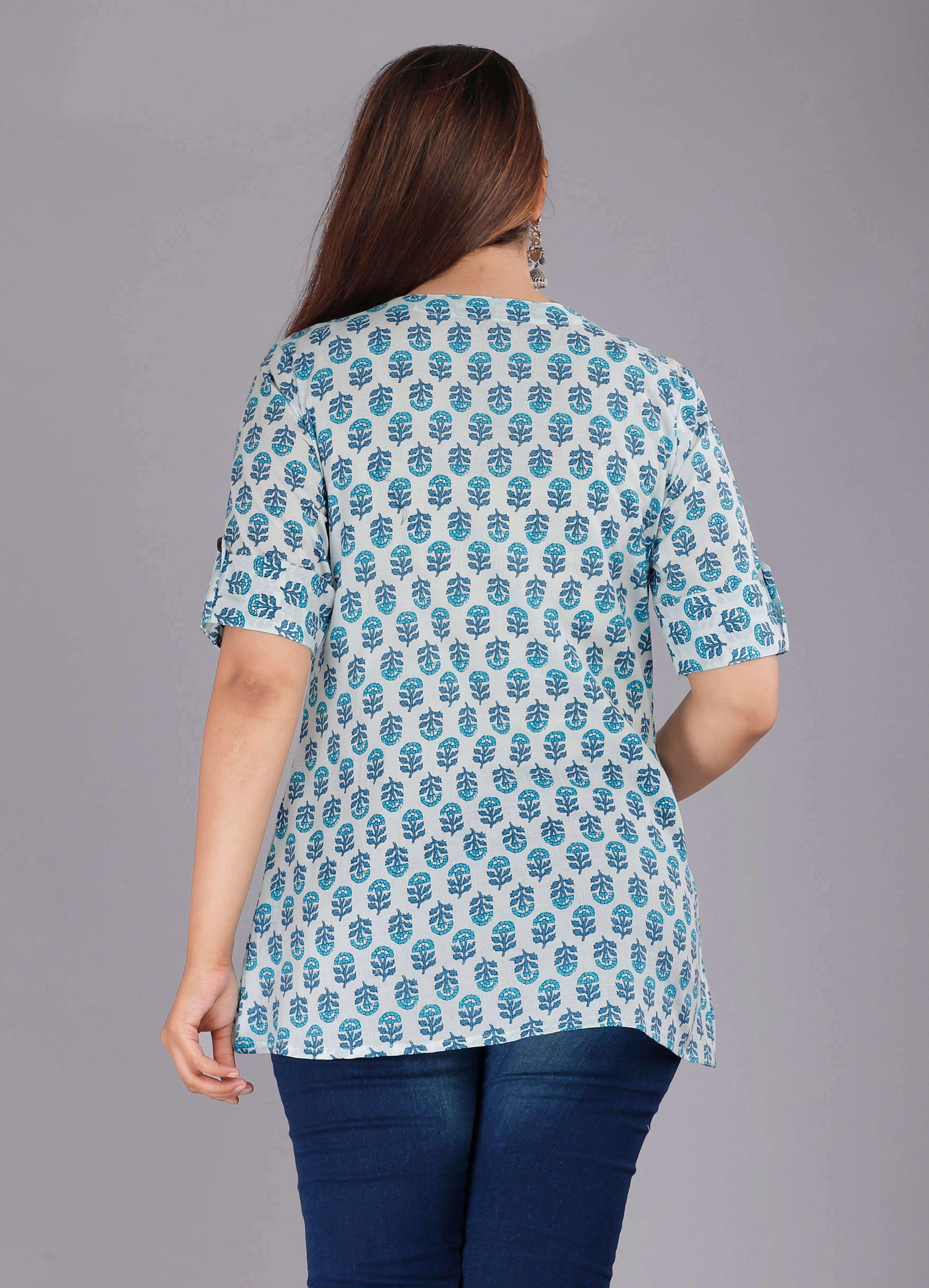 Ethnic Motifs Printed Pure Cotton Shirt Style Top ROOPWATI FASHION