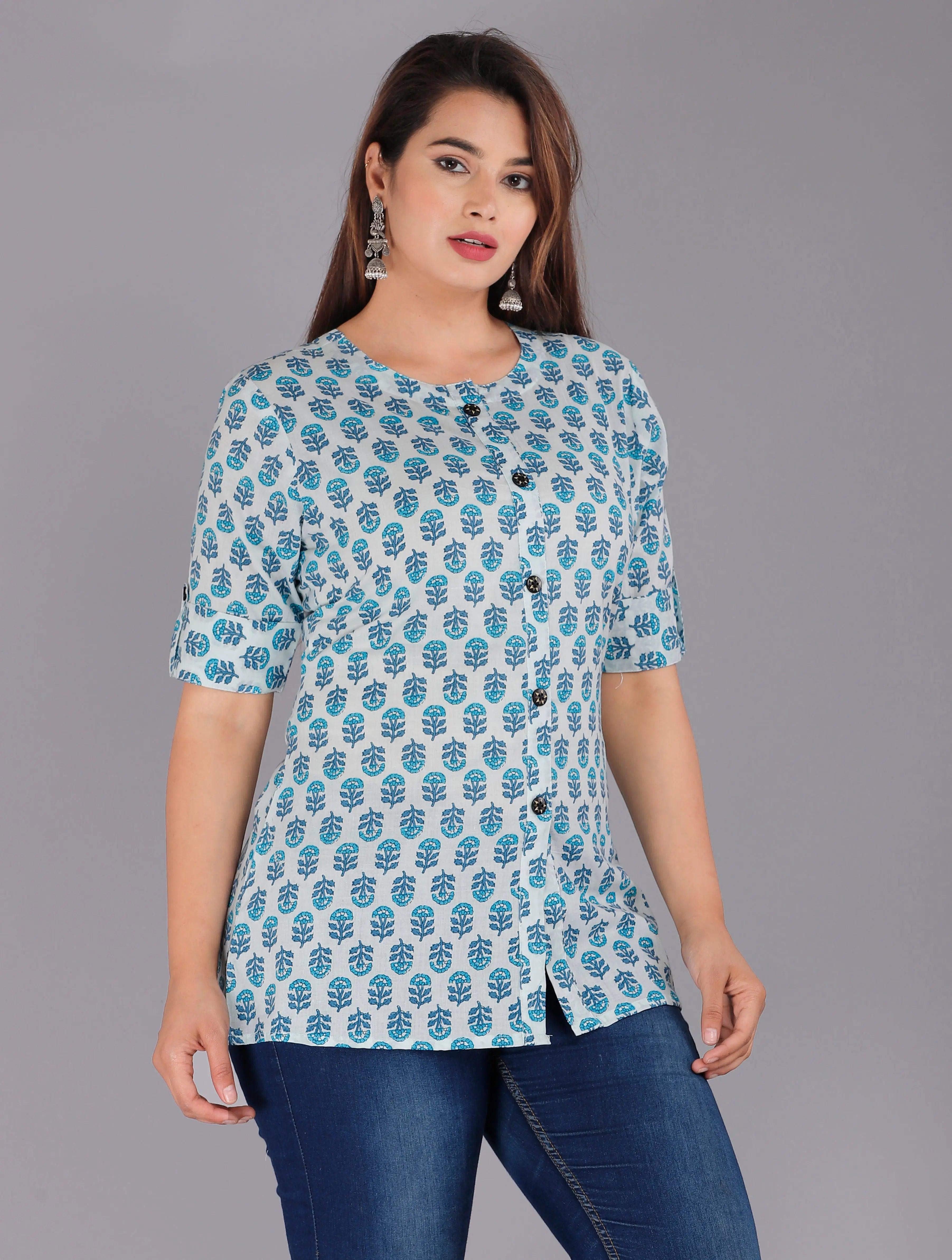Ethnic Motifs Printed Pure Cotton Shirt Style Top ROOPWATI FASHION