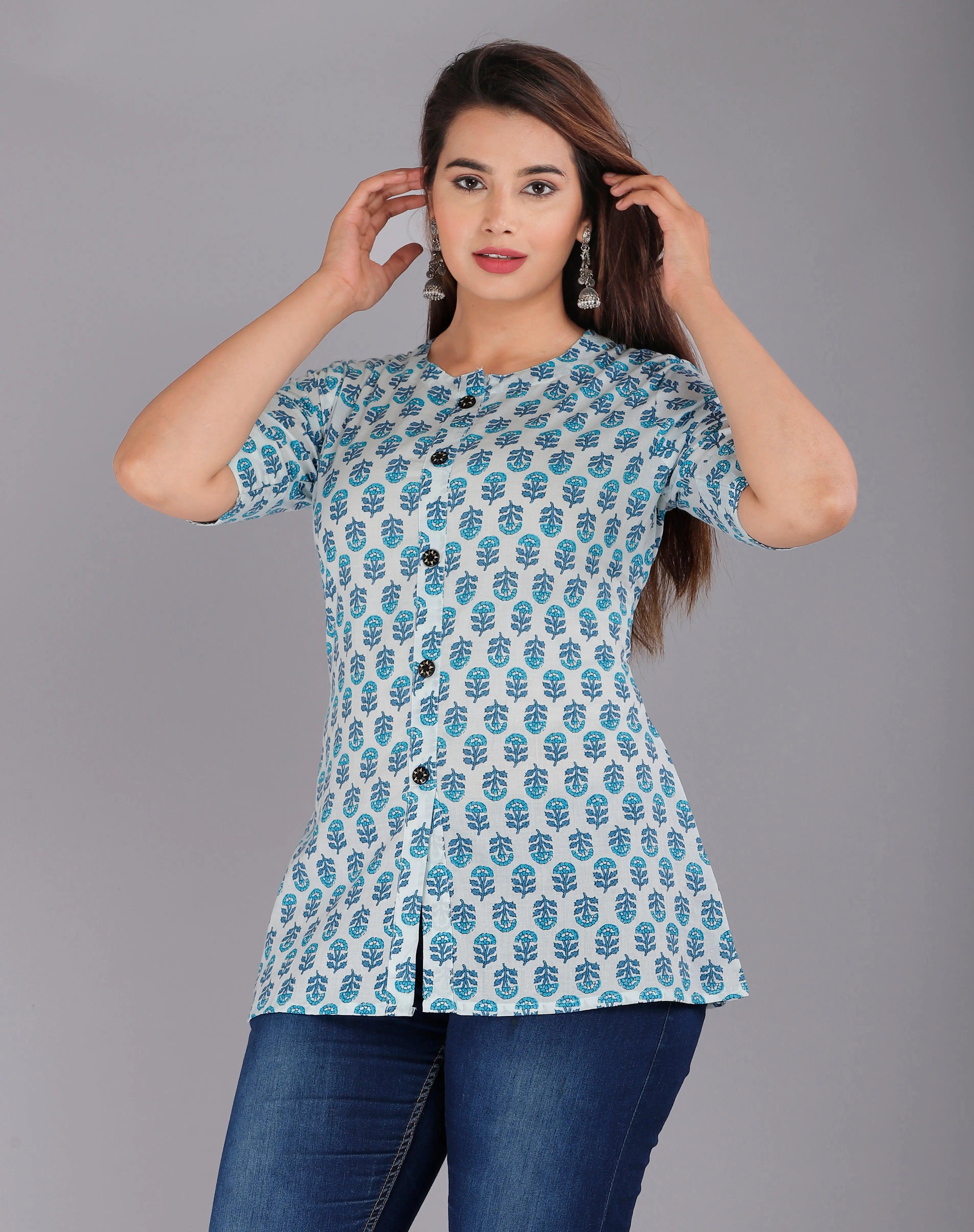Ethnic Motifs Printed Pure Cotton Shirt Style Top ROOPWATI FASHION