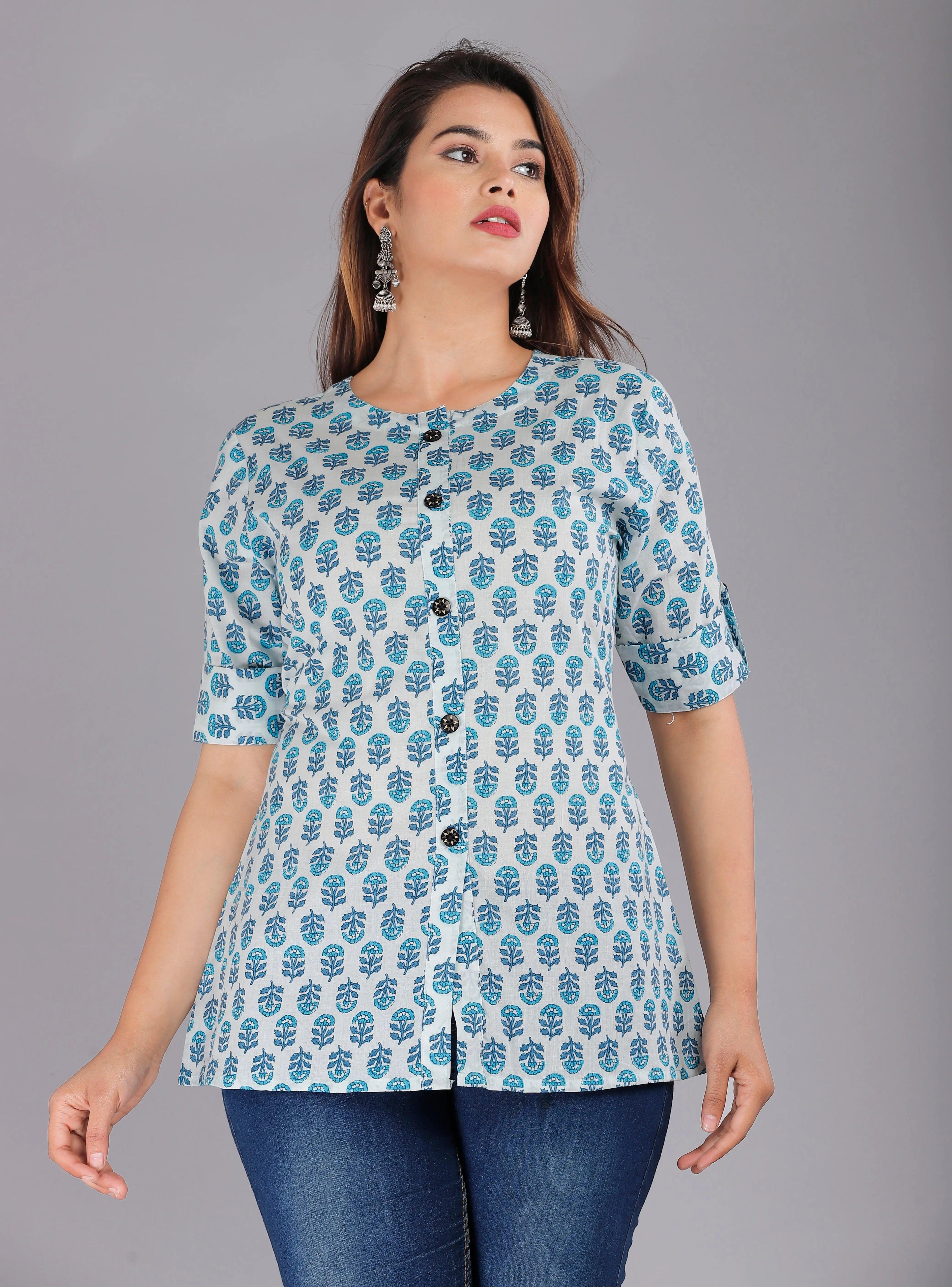 Ethnic Motifs Printed Pure Cotton Shirt Style Top ROOPWATI FASHION