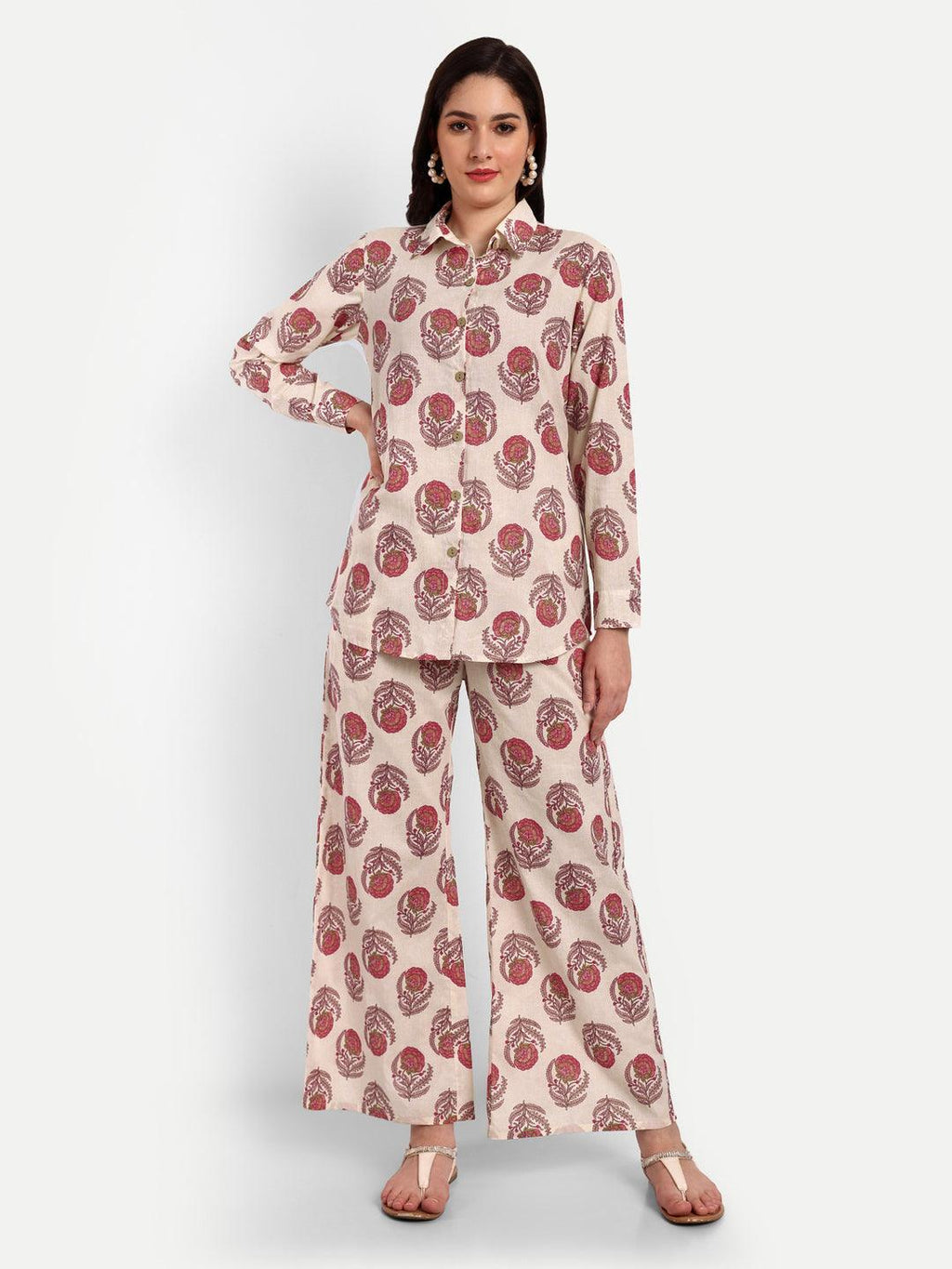 Printed Pure Cotton Shirt & Palazzo Co-Ord Set ROOPWATI FASHION