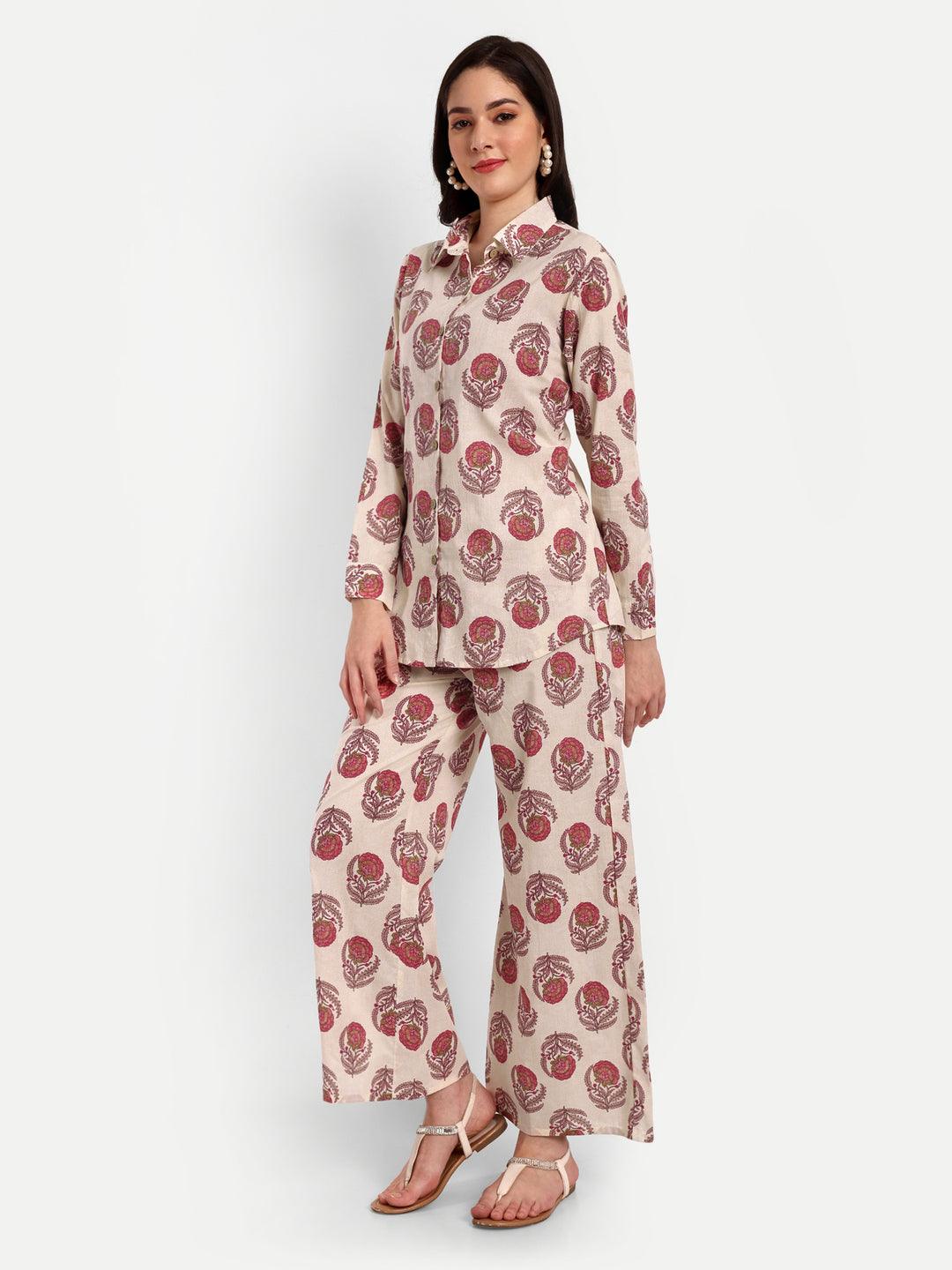 Printed Pure Cotton Shirt & Palazzo Co-Ord Set ROOPWATI FASHION