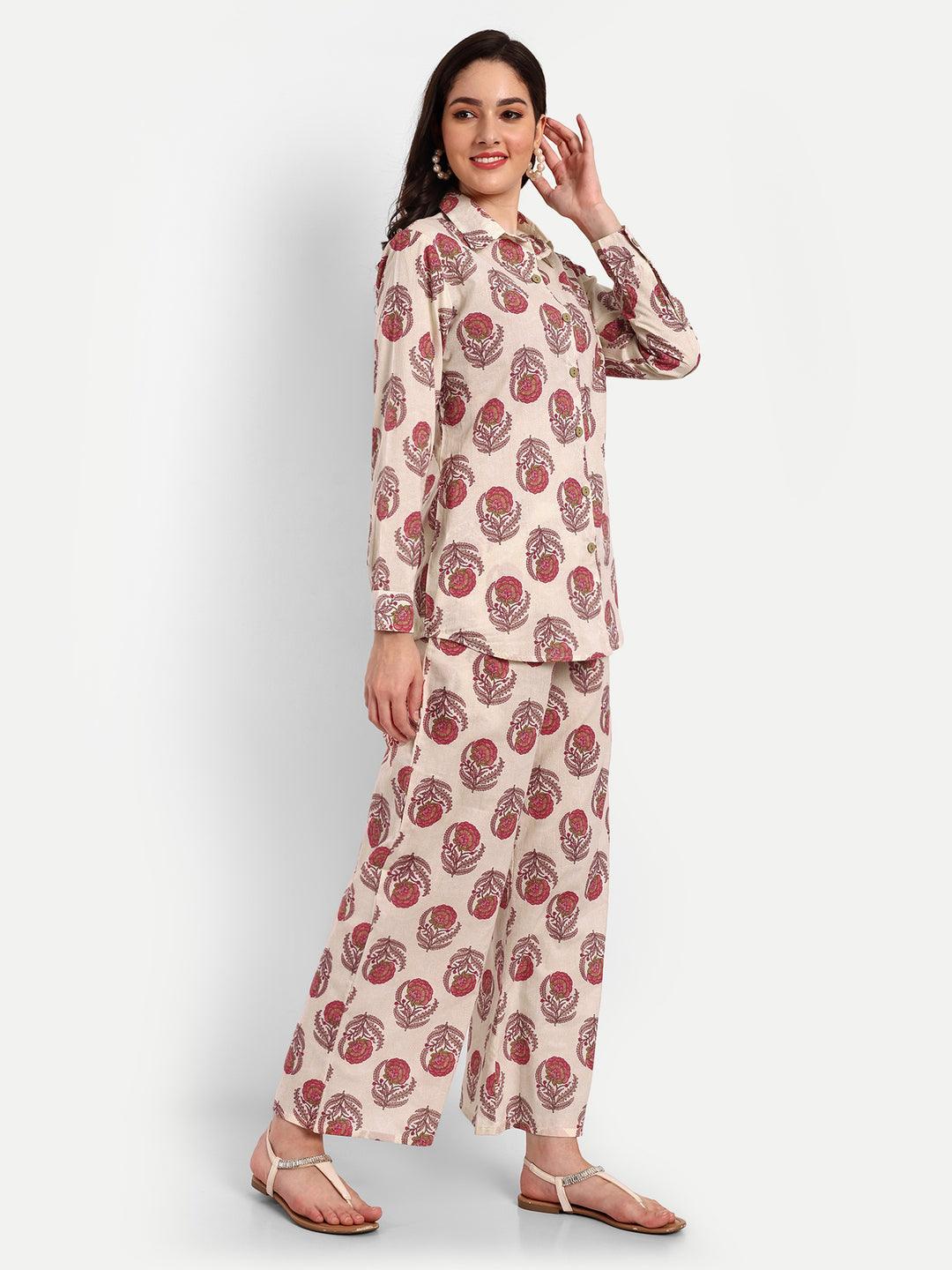 Printed Pure Cotton Shirt & Palazzo Co-Ord Set ROOPWATI FASHION