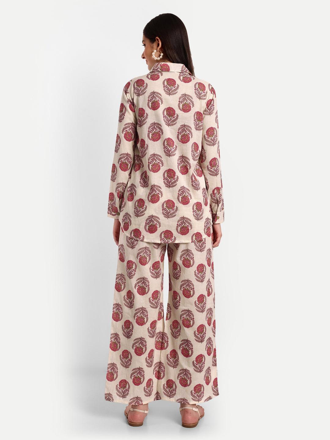 Printed Pure Cotton Shirt & Palazzo Co-Ord Set ROOPWATI FASHION