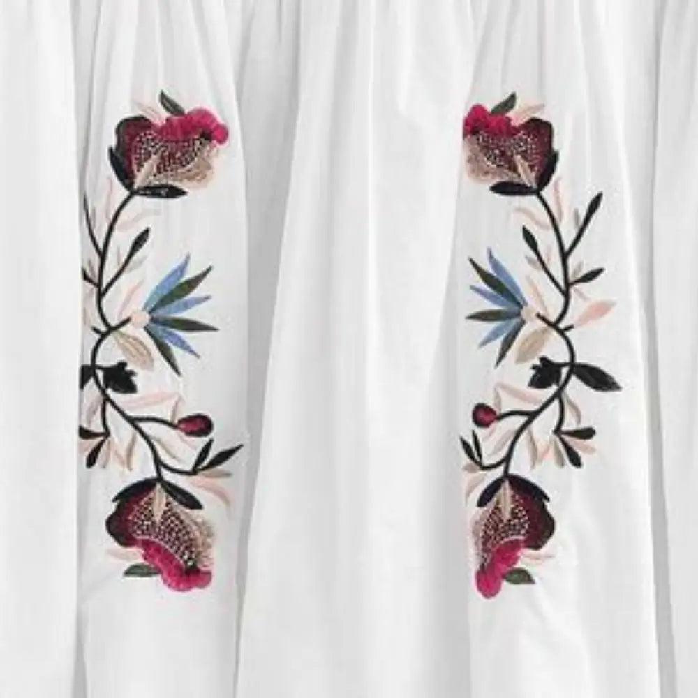 Floral Embroidered Keyhole Neck Bell Sleeves Cotton Peplum Top ROOPWATI FASHION