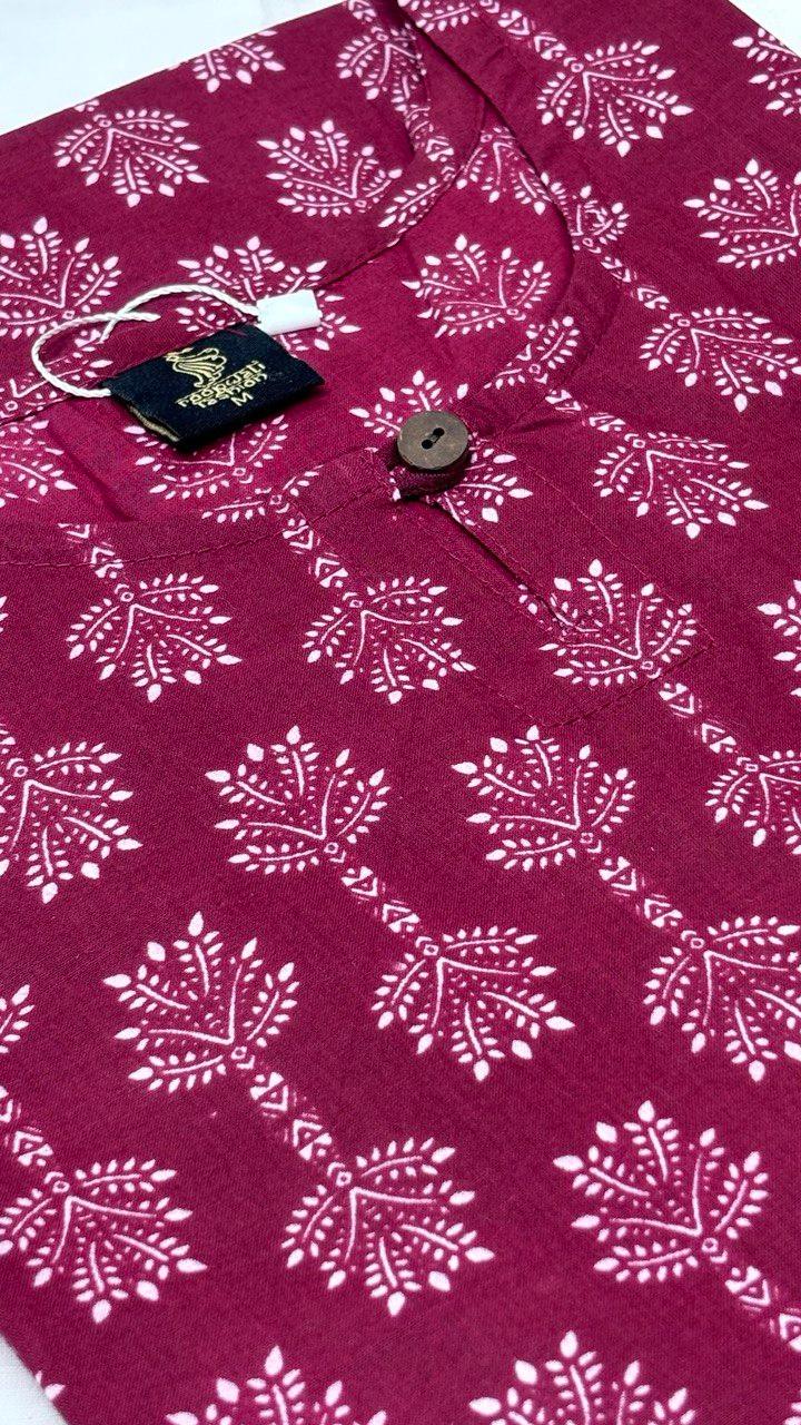 Floral Kalamkari Printed Keyhole Neck Pure Cotton Kurti ROOPWATI FASHION