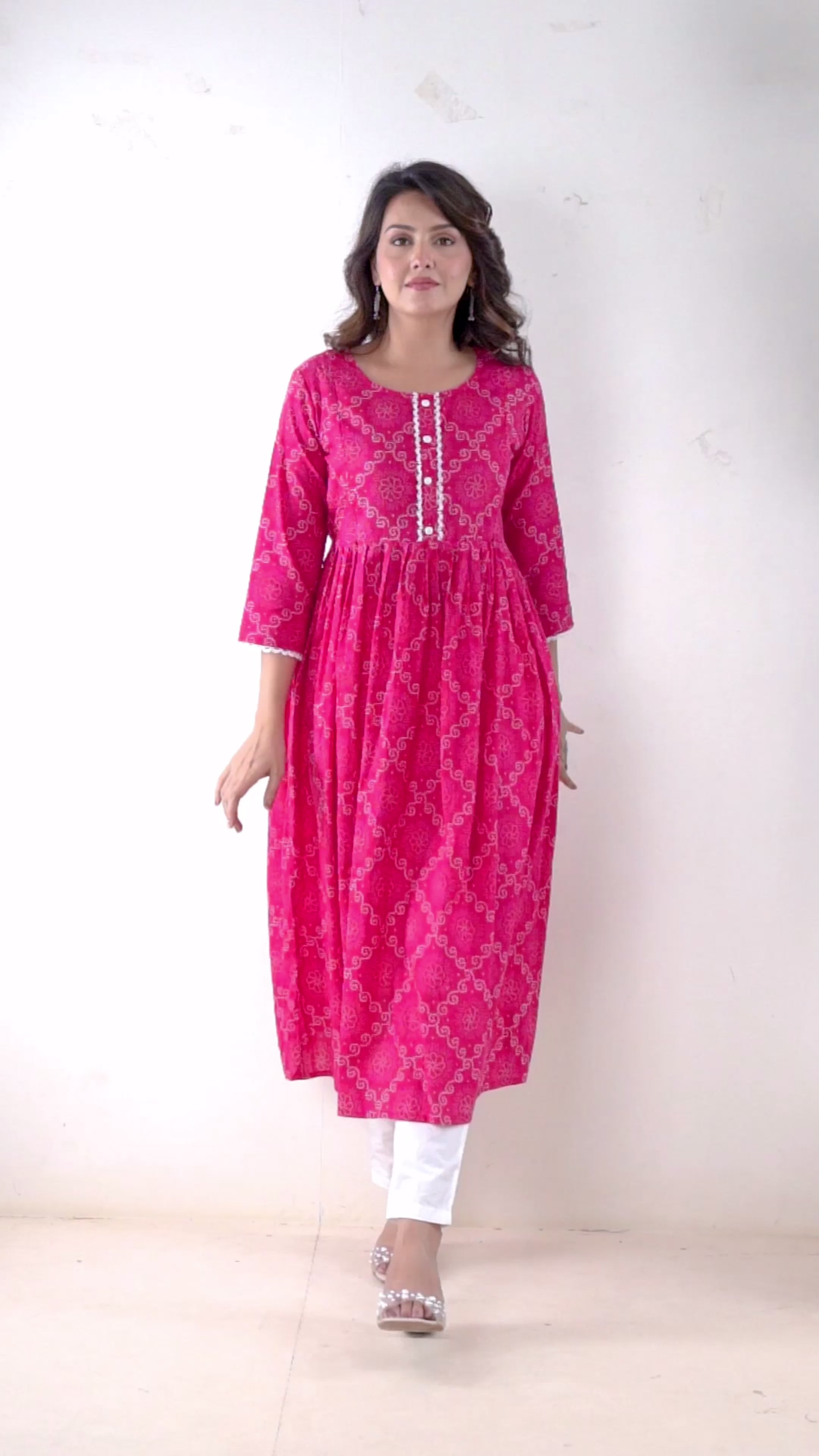 Women Anarkali Pure High Grade Cambric Bandhani Cotton Kurti